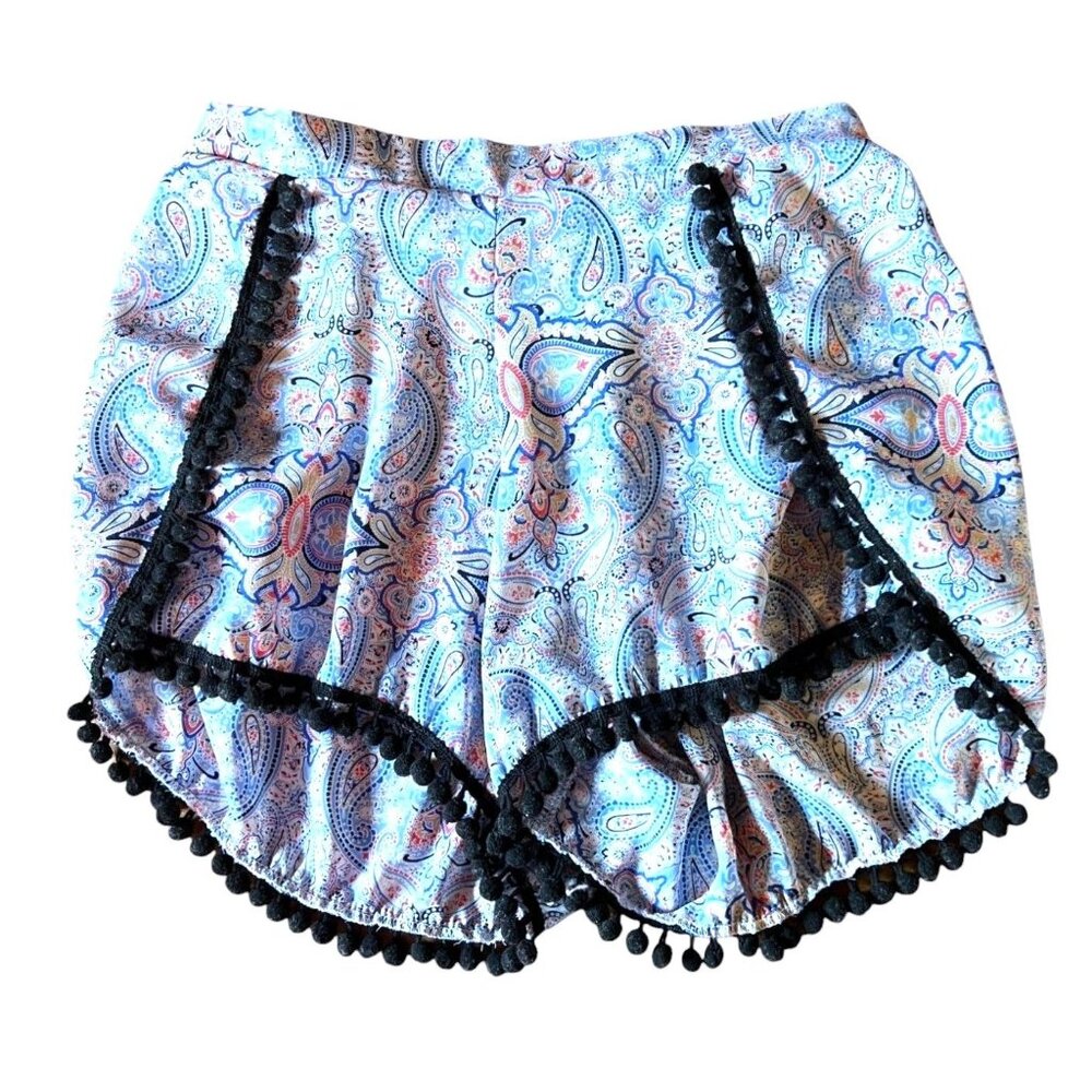 Orange Creek Womens Paisley Print Pom-Pom Hem Shorts Medium